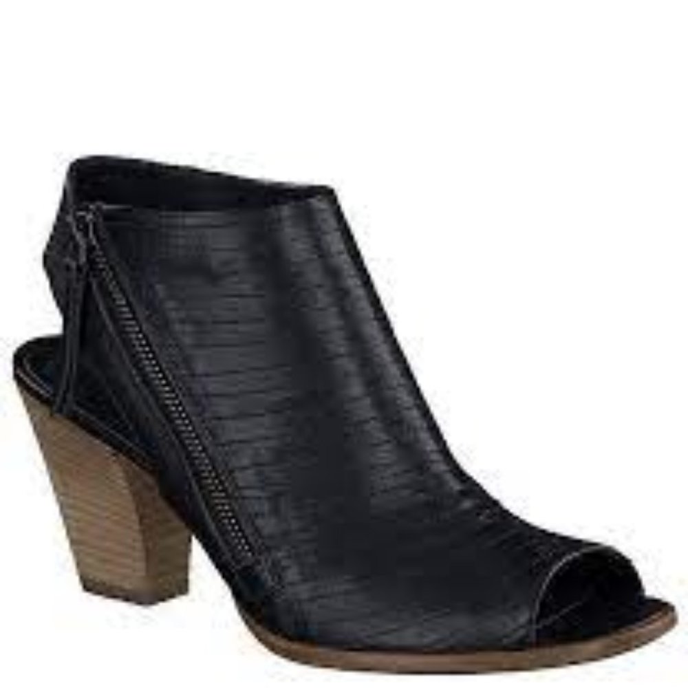 Paul Green Cayenne Womens 8 Black Leather Peep Toe Sandal Bootie Side Zip $389